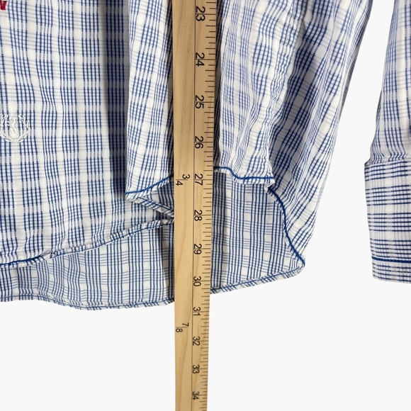 BUGATCHI UOMO Blue Button Down Plaid Dress Shirt - Picture 7 of 8
